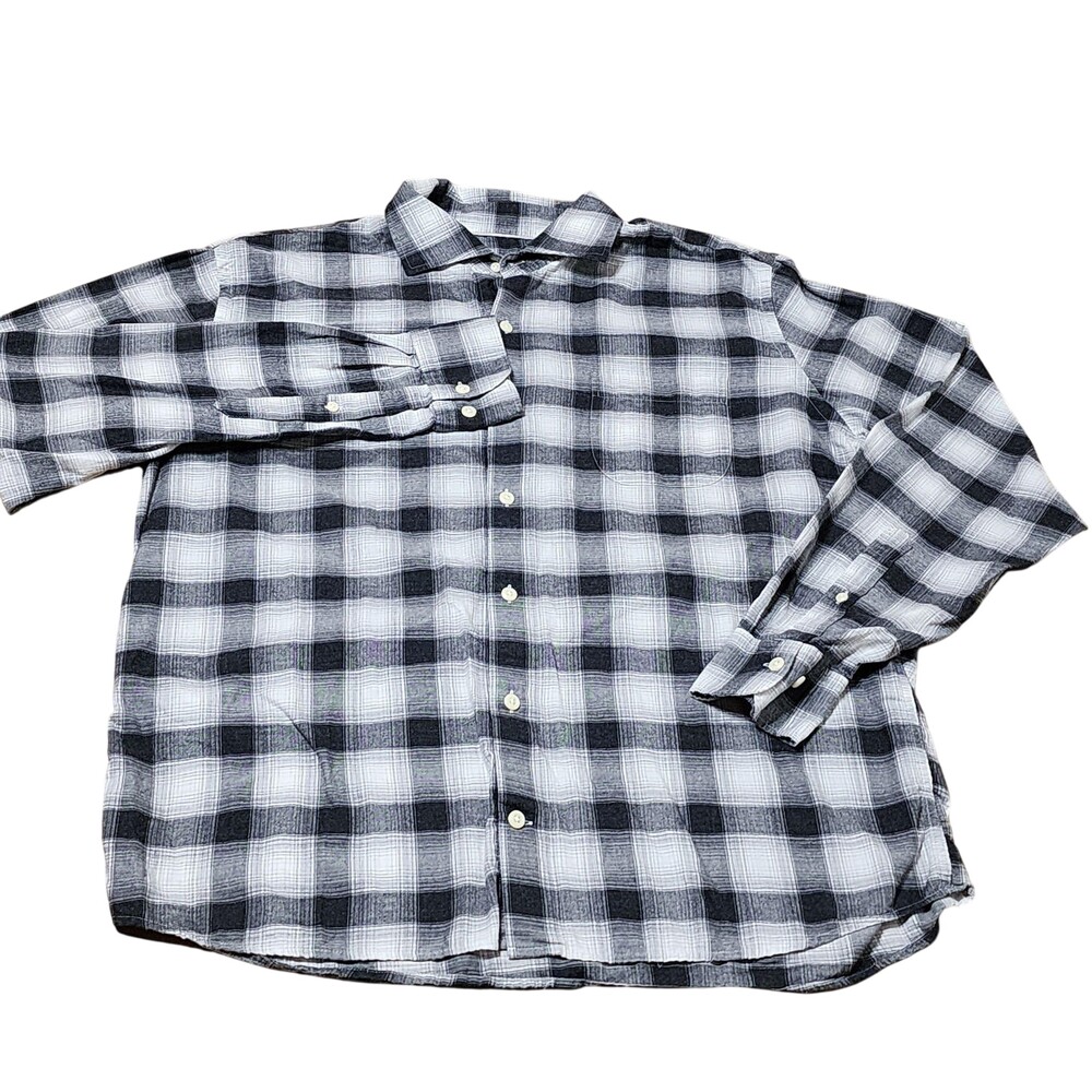Peter Millar Flannel Shirt Mens Large Gray Plaid Button Long Sleeve Casual
